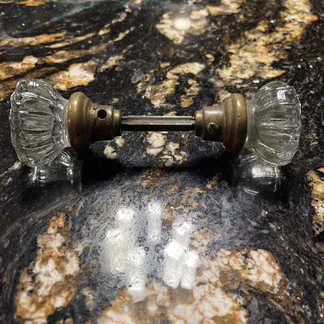 Brass Antique Vintage 12 Point Glass Door Knobs and Spindle