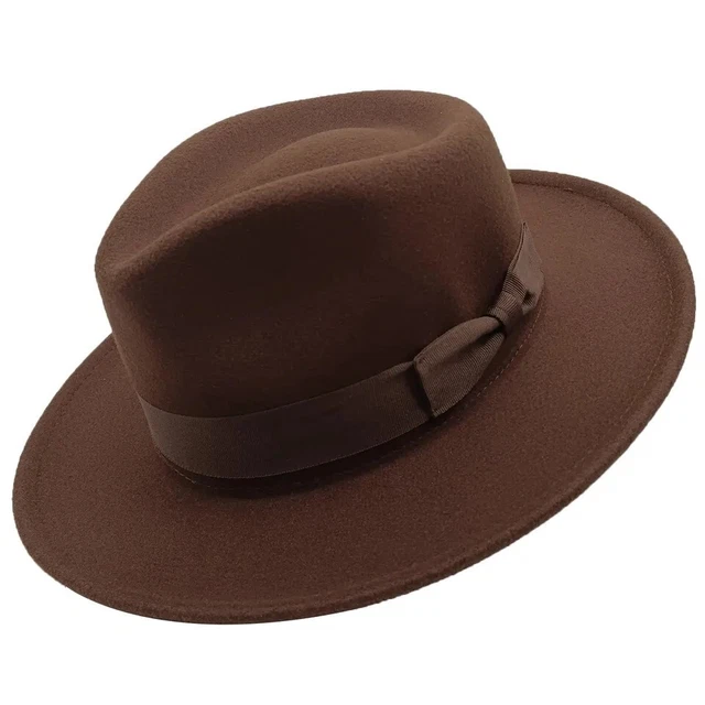 Cappello Indiana Jones Fedora da Uomo a Tesa Larga Vintage Color Caffè