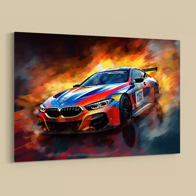 BMW M8 Rennwagen Auto Poster, Leinwandbild oder Bild mit Rahmen