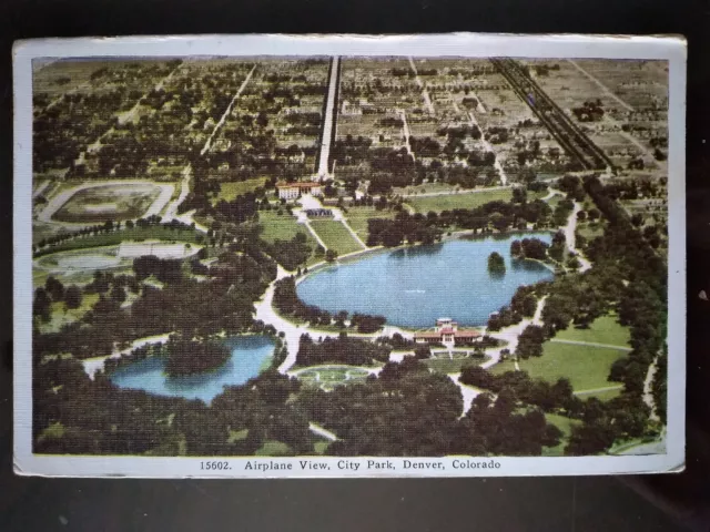 Airplane View, City Park, Denver, CO - Linen, 1930s-50s, Rough Edges