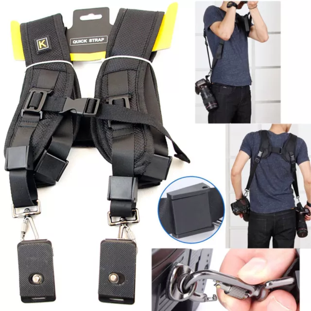 Quick Rapid Double Dual Shoulder Sling Belt Strap For 2/Two DSLR Digital Cameras