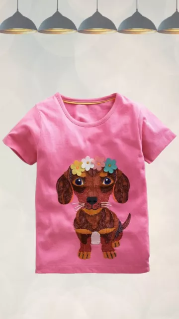 Ex Mini Boden Girl's Superstitch Logo T-Shirt in Cameo Pink Puppy