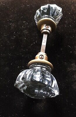 Antique Victorian Unusual OVAL GLASS BRASS Doorknob Set Rod & Screws