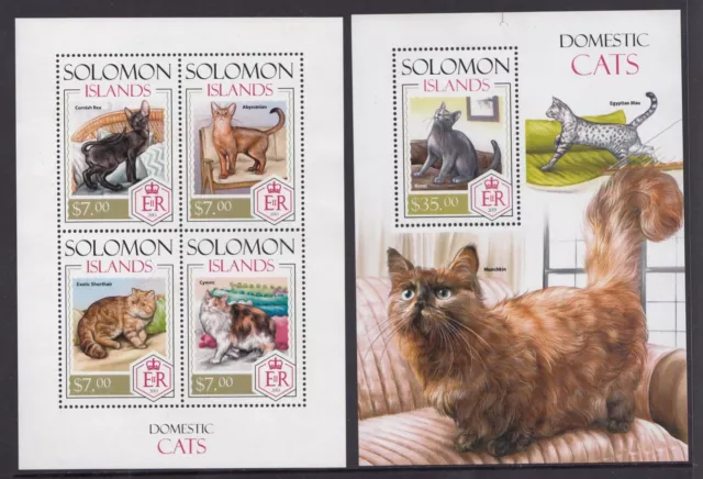 Solomon Islands: MUH Mini Sheet set of 2: 2013 Domestic Cats Pets Animals