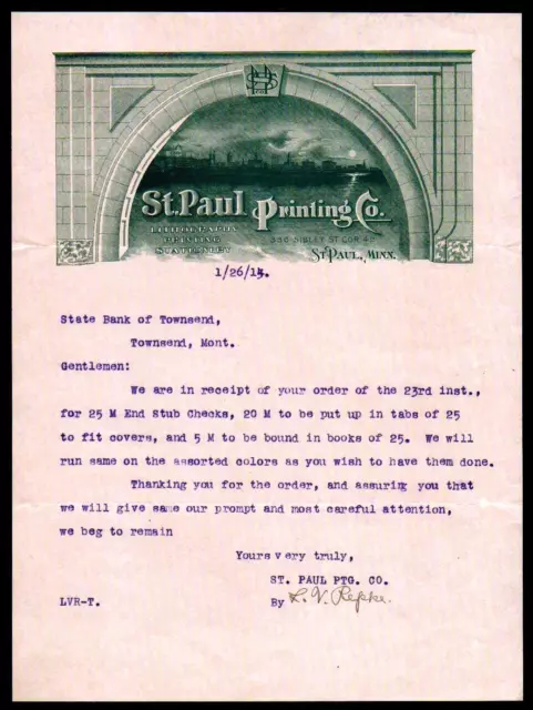 1914 St Paul Printing Co - Minnesota - Vintage History Color Letter Head Bill