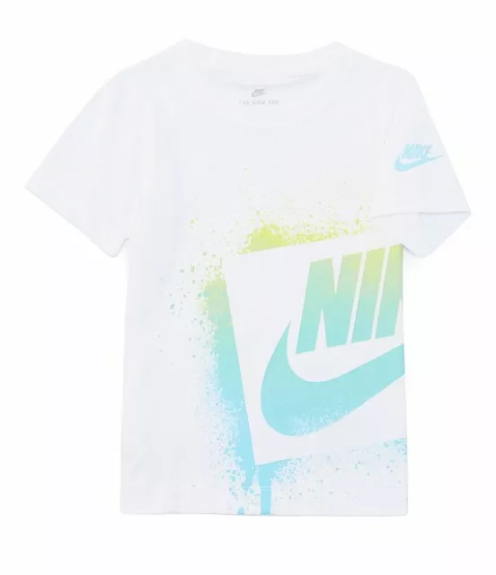 NIKE Boy's Short Sleeve Futura Spray Effect Cotton T-Shirt ** WHITE - 7 ** NWT