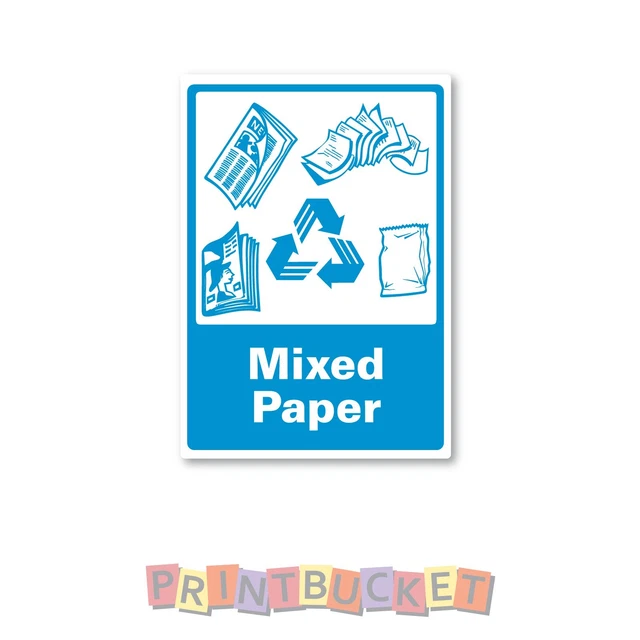 MIXED PAPER RECYCLING sticker 150mm Blue quality water/fade proof vinyl ...