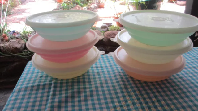 Vintage Tupperware Wonderlier Pastel Cereal Bowls with Seals x6 Fabulous