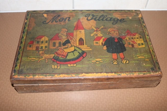 Ancienne Boîte De Jeu En Bois Marqueté – Élégance Vintage Pour Décoration