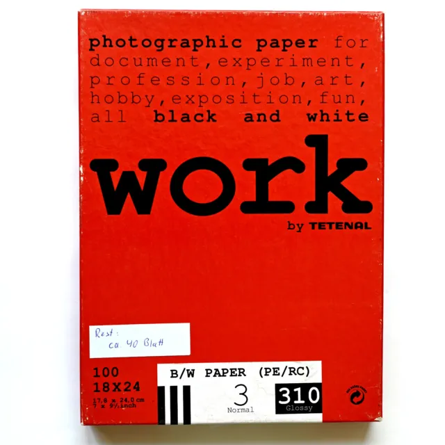Papel fotográfico Tetenal Work grado PE/RC blanco y negro. 3 310 brillantes 18x24 aprox. 40 hojas