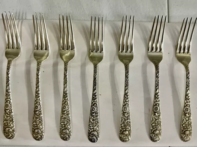 1896 S Kirk & Son Repousse Sterling Silver Luncheon/Dinner Fork  7 1/4" 50g Mono