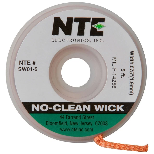 SW01-5 No-Clean Solder Wick, 3 Green.075&quote; Width, 5' Length
