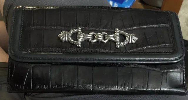 BRIGHTON Black Leather Croc Embossed Clutch Wallet Checkbook