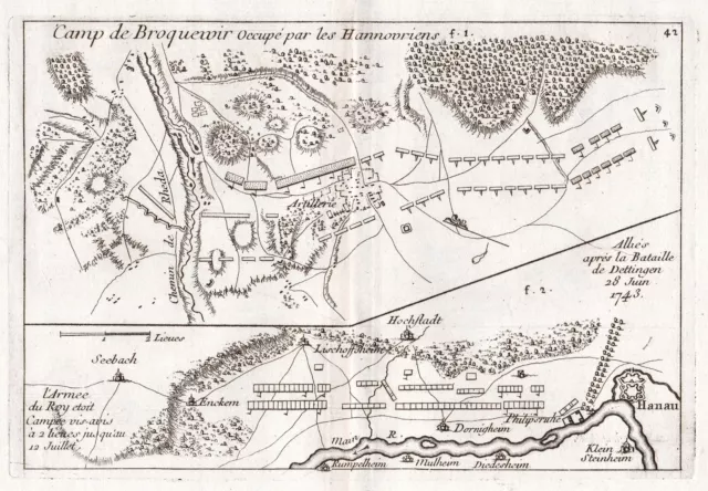 Hanau Hesse Plan Gravure sur Cuivre Le Rouge Engraving Gravure 1760