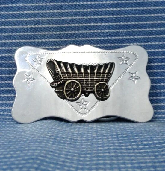 Covered Wagon Dress Belt Buckle Country Western Vintage Hong Kong          .B302