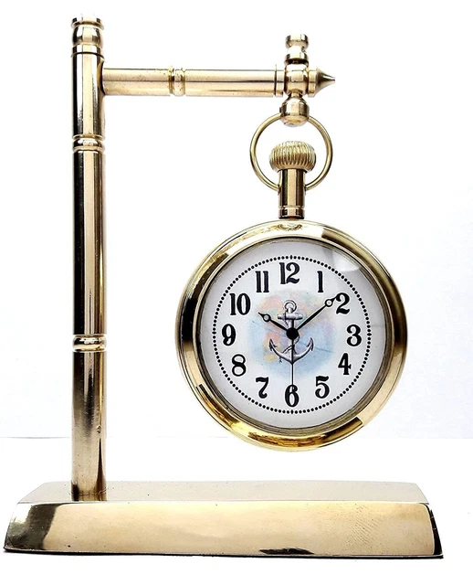 Antique Brass Hanging Table Clock Victoria With Compass Vintage Table Decorative