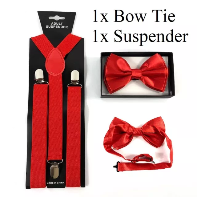 Holiday Christmas Set Adult Bow Tie & Suspender Adjustable Combo Set - Red