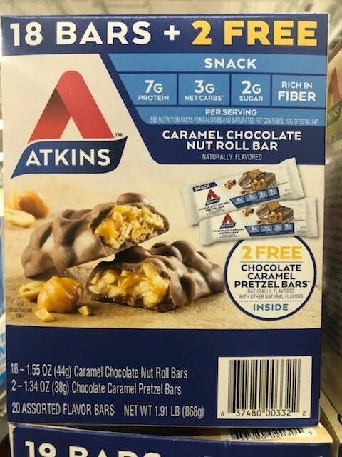 Barra de aperitivos Atkins, rollo de nueces de chocolate caramelo, amigable con Keto (20 quilates)