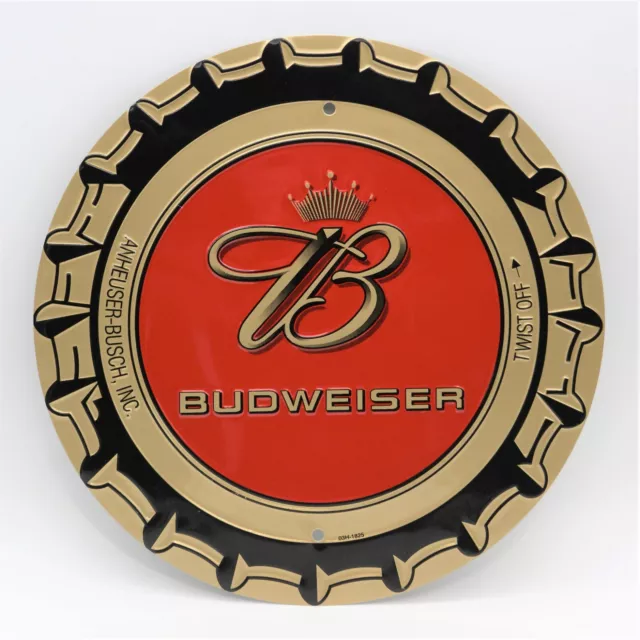 Budweiser Sign Bottle Cap Metal B with Crown Round 12" Diameter