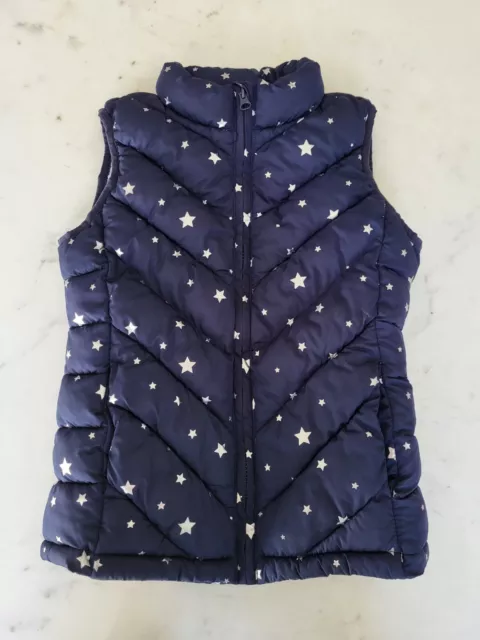 GAP KIDS Girls Puffer Vest Navy With Silver Metallic Stars Large EUC