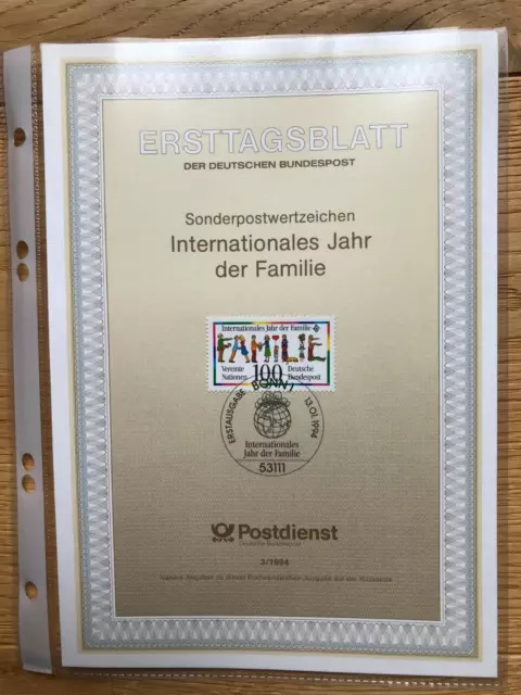 Ersttagsblatt Internationales Jahr der Familie 1711 ETB 3/1994 Sonderstempel