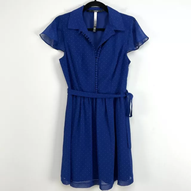 Kensie Blue Shirt Dress Size Small Cap Sleeve Button Front Polka Dot