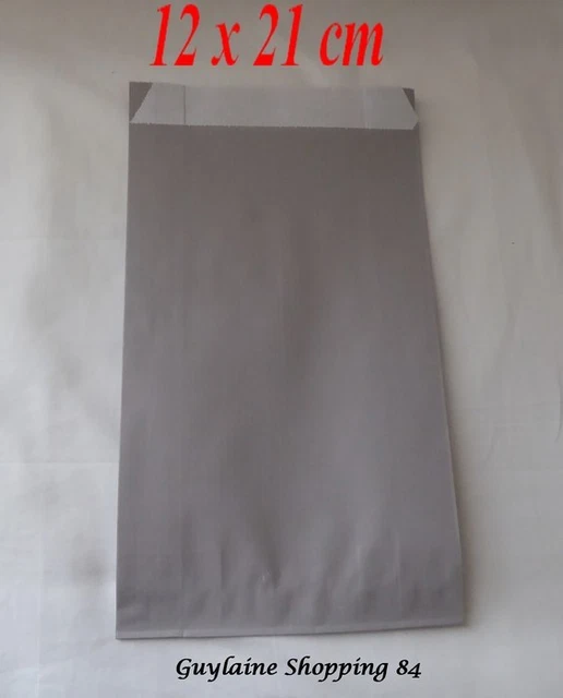 LOT 50 POCHETTES SACHETS PAPIER KRAFT CADEAU BIJOU EMBALLAGE GRIS 12 x 21 cm