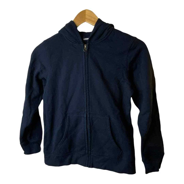 Lands End Navy Blue Full-Zip Hooded Sweat Jacket Unisex Kids Medium 10-12
