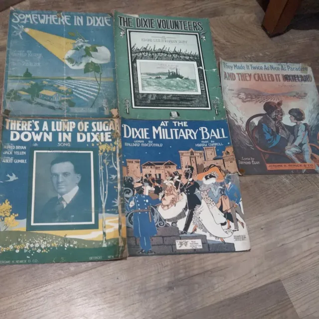 Lot Antique Vintage Sheet Music 5 pieces all have Dixie in the title