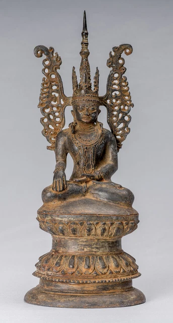 Antique Burmese Style Bronze Shan Enlightenment Seated Buddha Statue - 36cm/14"