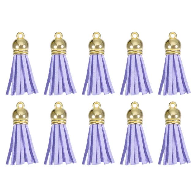 20Pcs 1.5" Leather Tassels Keychain Charm with Gold Cap for DIY, Light Purple