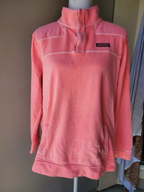 Vineyard Vines Sweatshirt Womens Medium Coral Pink Washed Seersucker Shep Top