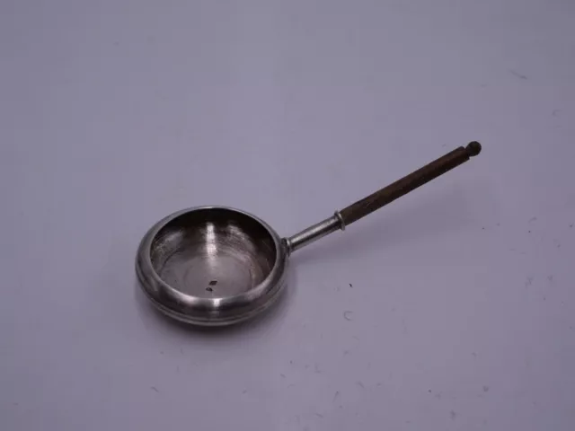 Rare Poelon De Poupee En Argent Massif Poincon Sanglier Manche Bois