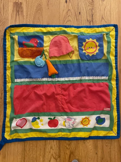 Vtg Playskool Fold N Go Baby Activity Playmat Blanket Quilt Squeaker '85 primary