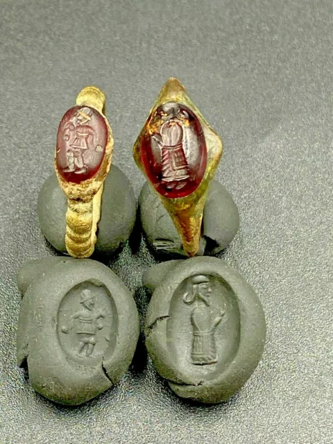 Old Antique Jewelry Bronze Rings Intaglio Gems Garnet Ancient Persian Achaemenid