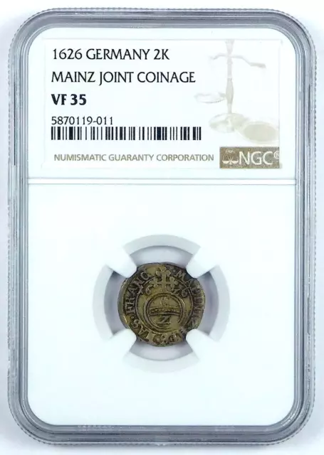 1626 Germany Silver 2 Kreuzer - Mainz Joint Coinage - NGC VF 35