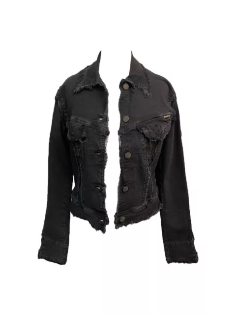 GIACCA JEANS PLEIN Sud Nero Frange in Nero FR36 Vintage EUR 191 61