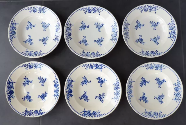 6 Assiettes creuses en faïence de Badonviller Lunéville, modèle CHRISTIANE, fleu