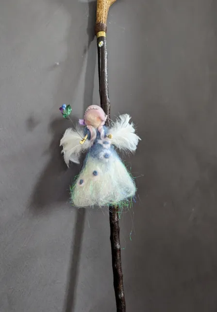 Blue Rose Fairy -Needle Felted - Waldorf Inspired Angel Fibres Hanging Fairy 8"