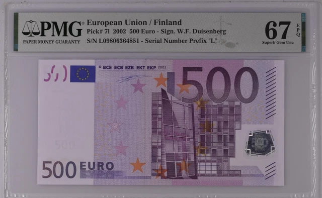 FINLAND 500 Euro 2002 L-serie, Duisenberg Sign, PMG 67 FINLAND 500 Euro 2002 L-serie, Duisenberg Sign, PMG 67
