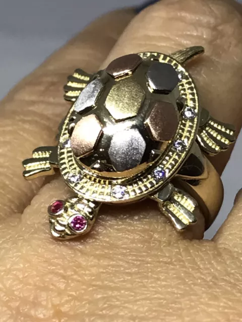 GOLd Turtle BABY Ring 14k Good luck lucky cz locket MOVABLE 7 ask 5 6 8 9 2