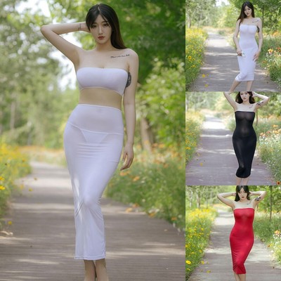 Donna Abito Taglia 8-10 Bianco a Strati Senza Maniche "RARA Frilly Raso Look 