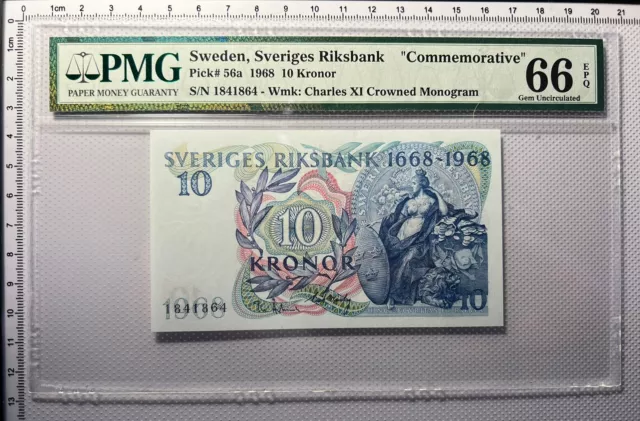 SWEDEN 🇸🇪 1968 10 Kronor  PMG Certified GEM UNC 66 EPQ Pick #56a