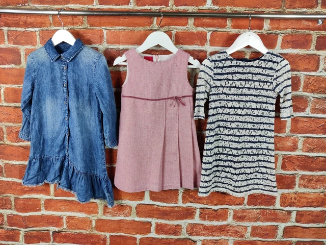 Pacchetto Abito Bambina Età 3-4 Anni Next Tiger Lily Pinafore Set Pizzo Denim 104Cm
