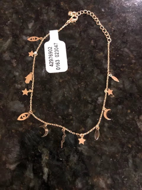 Urban Outfitters “In The Stars” Gold Tone Charm Anklet, New!