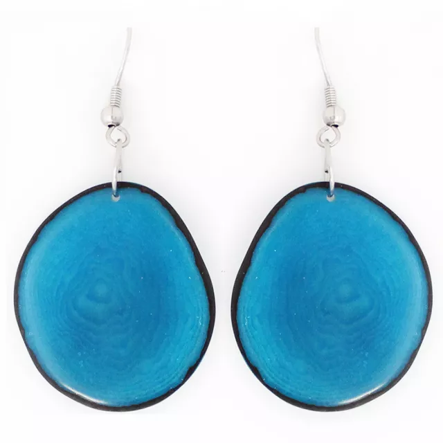 Chips Tagua Earrings Blue Handmade, Fairtrade, Lightweight