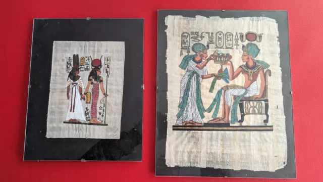 1977 Ägypten 2x Papyrus Bild Rahmen Glas Handgemalt Original Pyramide