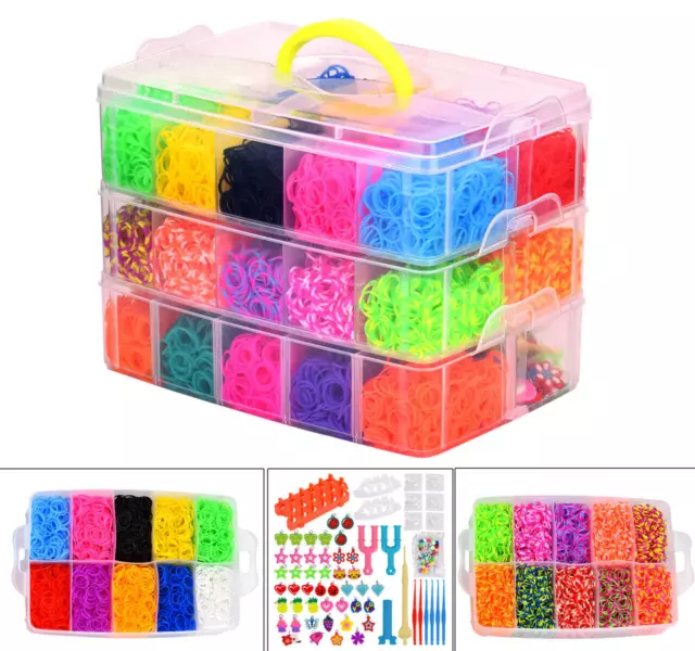 Loom Bands ca.15000 Stk. bunte Gummibänder Set + Haken Webrahmen Webhaken DHL