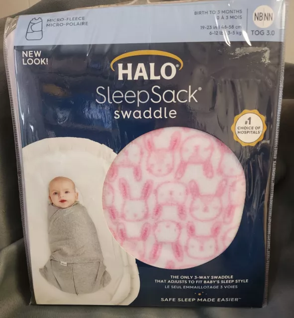 NEW! HALO SleepSack Swaddle, 100% Cotton, Pink Bunnies, 0-3 Months Newborn