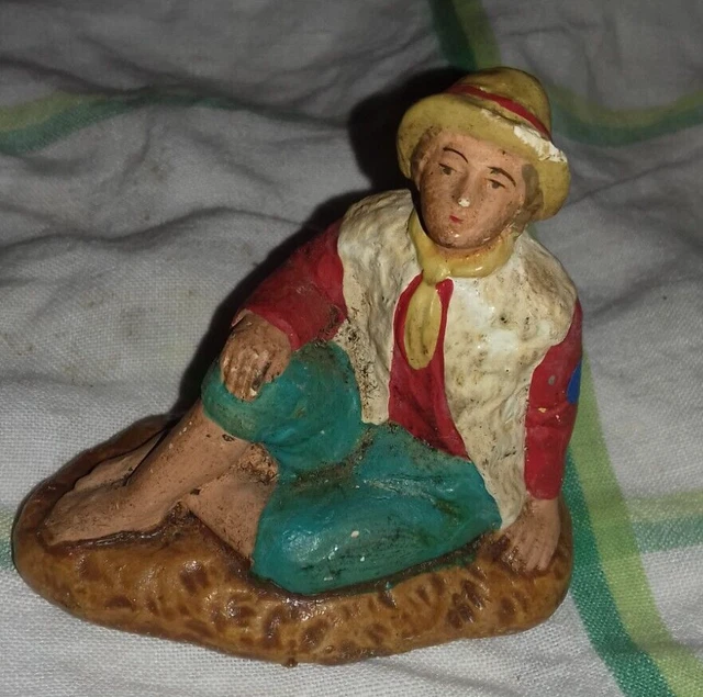 Ancien Santon Crèche Devineau Taille 5 Berger Au Monton
